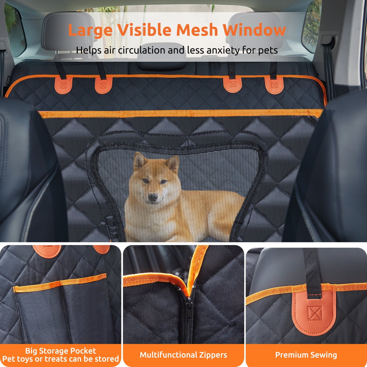 Collapsible Dog Car Seat Cover for Back Seat Dog Waterproof Seat Cover Dog Hammock for Car Nonslip Pet Seat Cover with Mesh Window & Pocket for Cars Trucks and Suvs