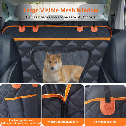 Collapsible Dog Car Seat Cover for Back Seat Dog Waterproof Seat Cover Dog Hammock for Car Nonslip Pet Seat Cover with Mesh Window & Pocket for Cars Trucks and Suvs