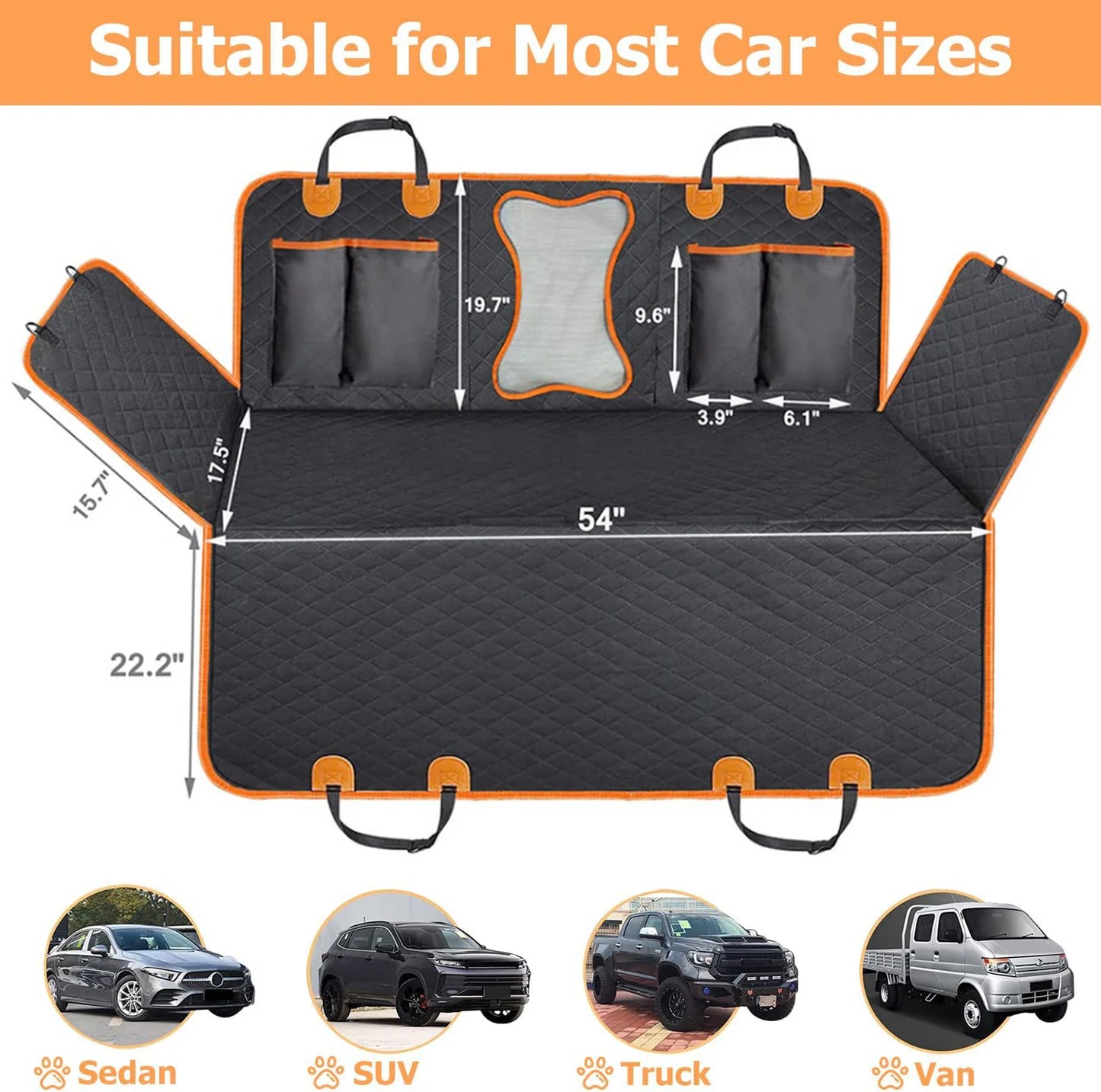 Collapsible Dog Car Seat Cover for Back Seat Dog Waterproof Seat Cover Dog Hammock for Car Nonslip Pet Seat Cover with Mesh Window & Pocket for Cars Trucks and Suvs