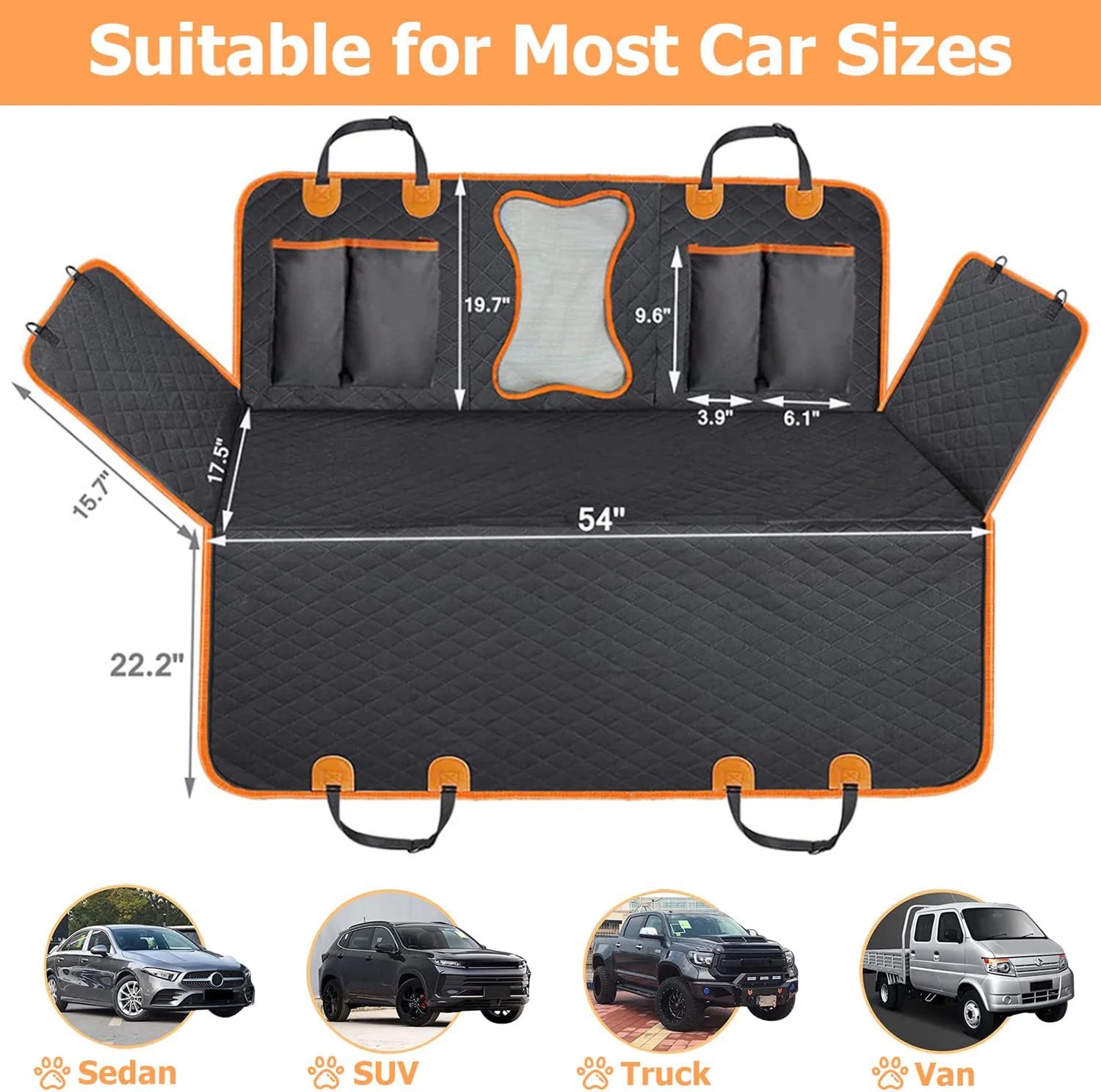 Collapsible Dog Car Seat Cover for Back Seat Dog Waterproof Seat Cover Dog Hammock for Car Nonslip Pet Seat Cover with Mesh Window & Pocket for Cars Trucks and Suvs