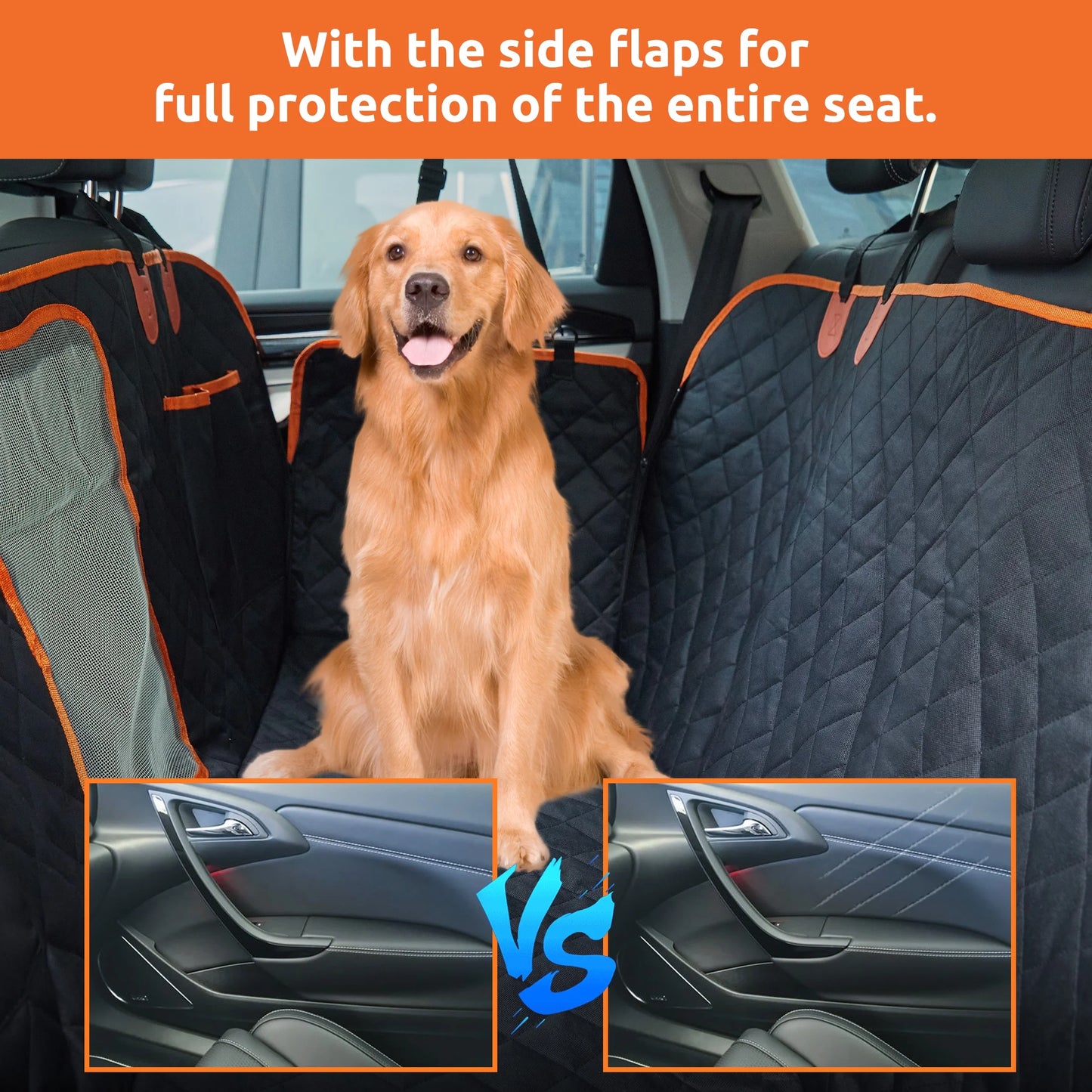 Collapsible Dog Car Seat Cover for Back Seat Dog Waterproof Seat Cover Dog Hammock for Car Nonslip Pet Seat Cover with Mesh Window & Pocket for Cars Trucks and Suvs