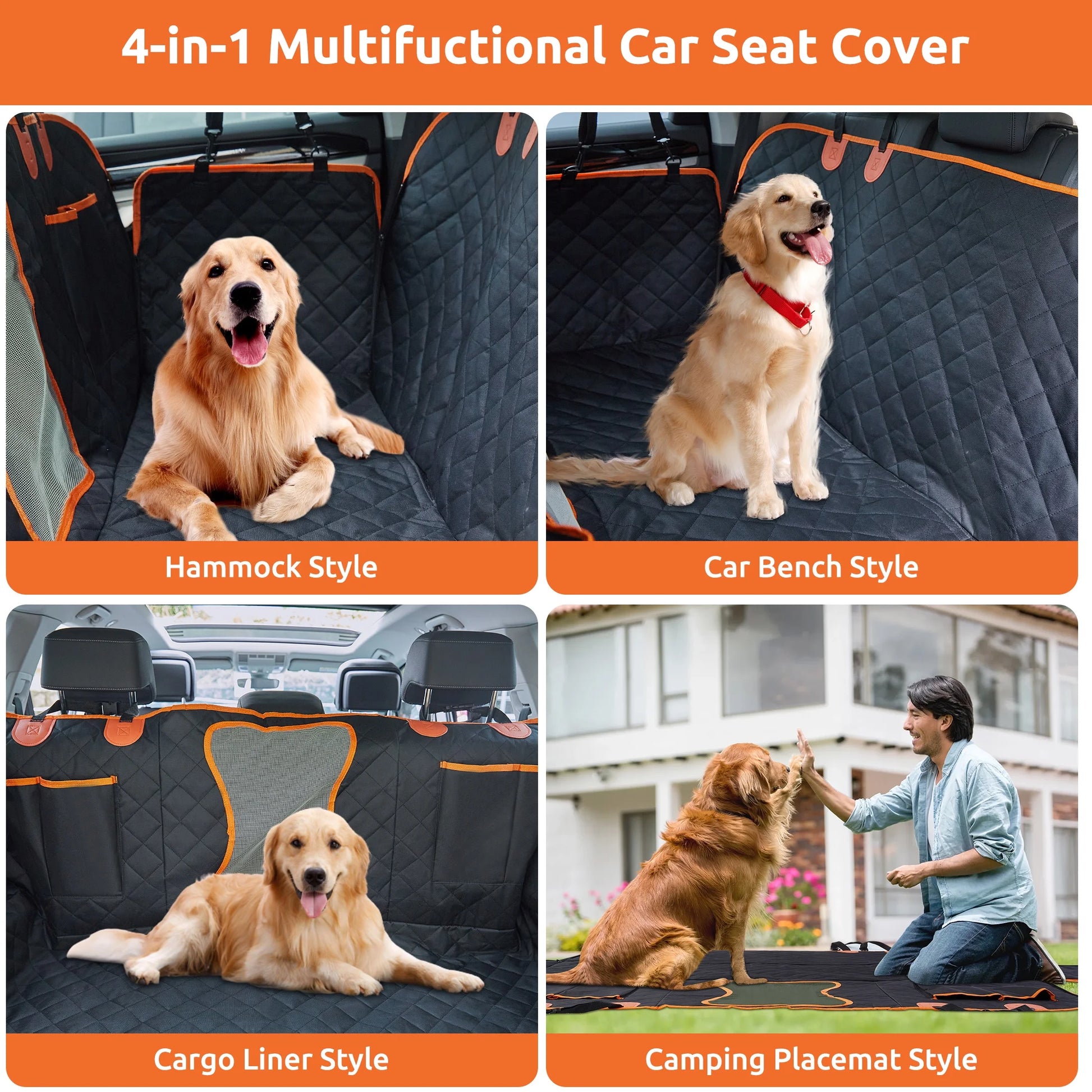 Collapsible Dog Car Seat Cover for Back Seat Dog Waterproof Seat Cover Dog Hammock for Car Nonslip Pet Seat Cover with Mesh Window & Pocket for Cars Trucks and Suvs